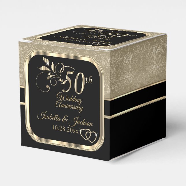 Golden 50th Wedding Anniversary Favour Box (Front Side)