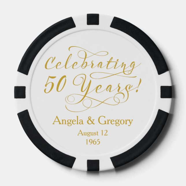 Golden 50th Wedding Anniversary Favour Poker Chips (Front)
