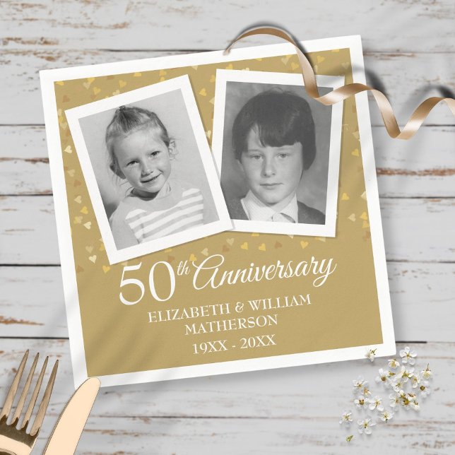 Golden 50th Wedding Anniversary Fun Child Photos Napkin (Creator Uploaded)