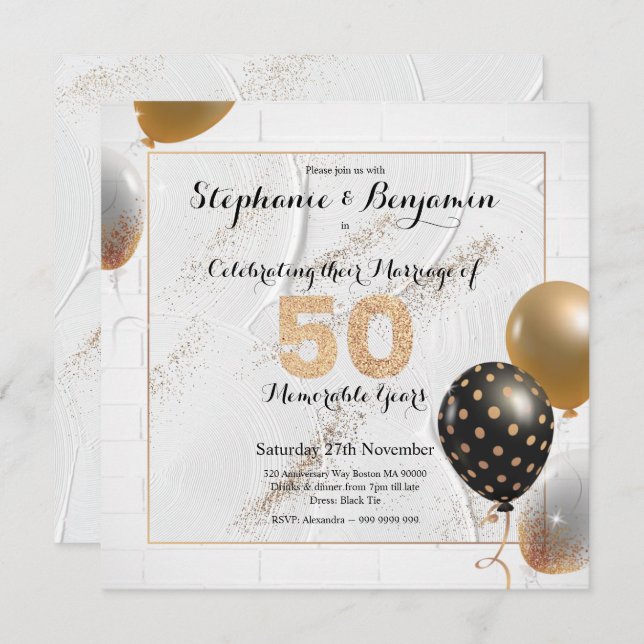 Golden 50th Wedding Anniversary Glitter Elegant Invitation (Front/Back)