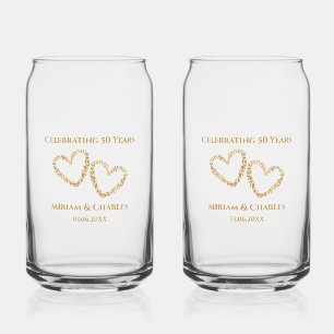 Golden 50th Wedding Anniversary Heart Personalised Can Glass