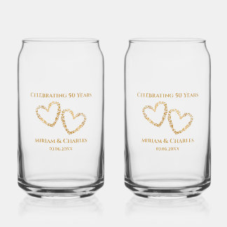 Golden 50th Wedding Anniversary Heart Personalised Can Glass