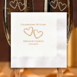 Golden 50th Wedding Anniversary Heart Personalised Napkin