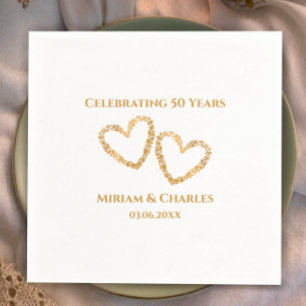 Golden 50th Wedding Anniversary Heart Personalised Napkin