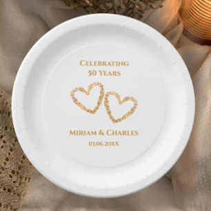 Golden 50th Wedding Anniversary Heart Personalised Paper Plate