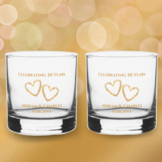 Golden 50th Wedding Anniversary Heart Personalised Whiskey Glass