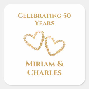 Golden 50th Wedding Anniversary Heart Personalized Square Sticker