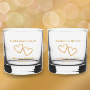 Golden 50th Wedding Anniversary Heart Personalized Whiskey Glass