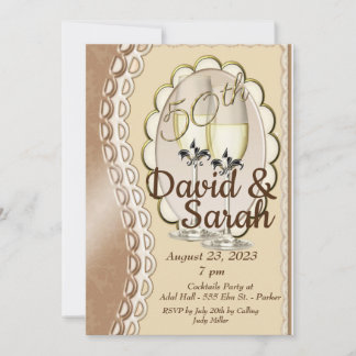 Golden 50th Wedding Anniversary Invitation Cards