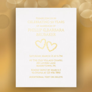 Golden 50th Wedding Anniversary Party Heart Custom Foil Invitation Postcard