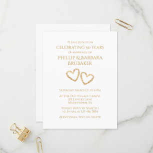 Golden 50th Wedding Anniversary Party Heart Custom Invitation Postcard
