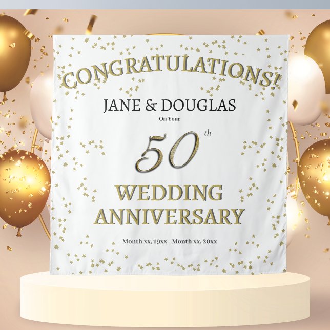 Golden 50th Wedding Anniversary Party  Tapestry (Golden 50th Wedding Anniversary Party Tapestry Backdrop)