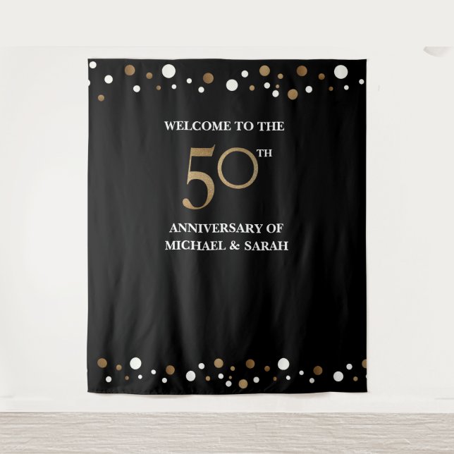 Golden 50th WEDDING Anniversary Photo backdrop Tapestry (Front)