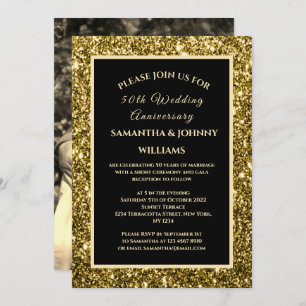 Golden 50th Wedding Anniversary Photo Gold Invitation