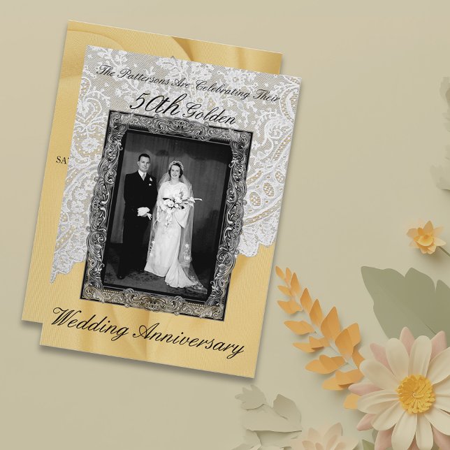 Golden 50th Wedding Anniversary Photo Invitation (Creator Uploaded)