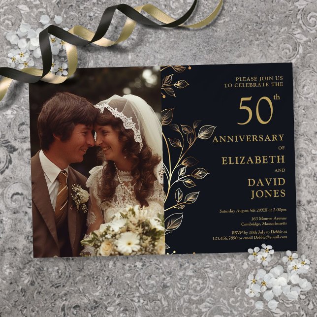 Golden 50th Wedding Anniversary Photo Invitation (Golden 50th Wedding Anniversary Photo Invitation)