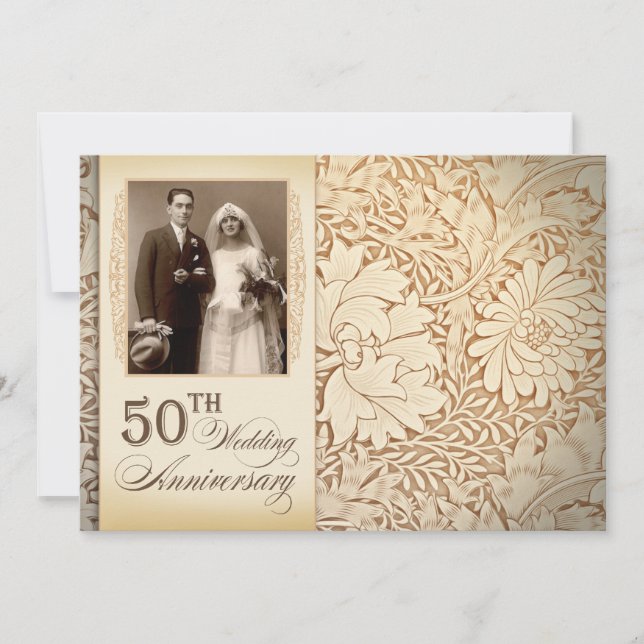 golden 50th wedding anniversary photo invitations (Front)