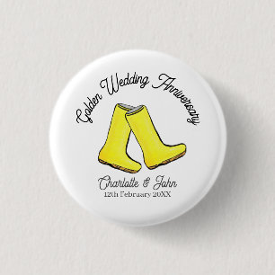 Golden 50th Wedding Anniversary yellow welly boot 3 Cm Round Badge