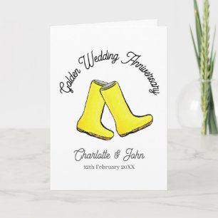 Golden 50th Wedding Anniversary yellow welly boot Card