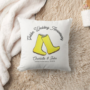Golden 50th Wedding Anniversary yellow welly boot Cushion
