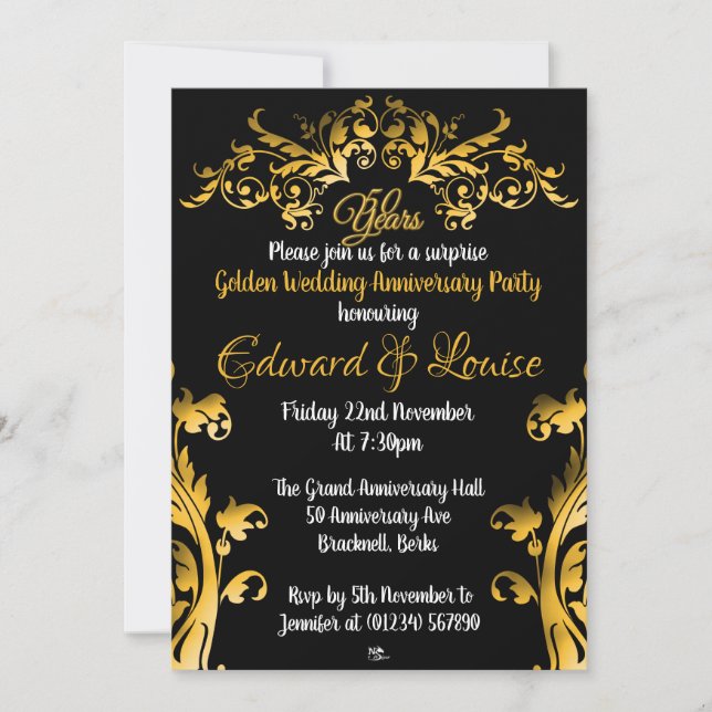 Golden 50th Wedding Anniversay Invitations (Front)