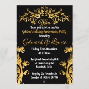 Golden 50th Wedding Anniversay Invitations