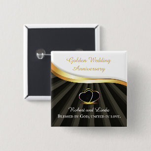 Golden 50th Wedding Religious Anniversary  15 Cm Square Badge