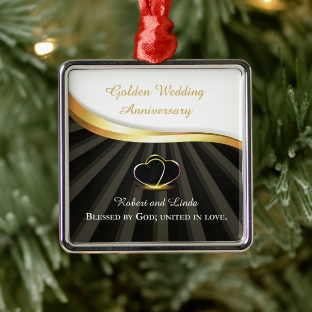 Golden 50th Wedding Religious Anniversary  Metal Ornament (Tree)
