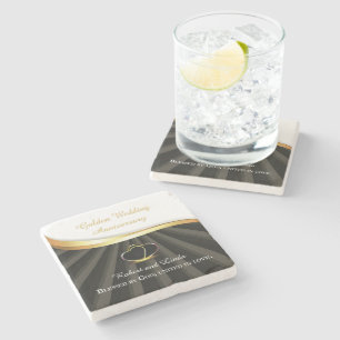 Golden 50th Wedding Religious Anniversary Stone Coaster
