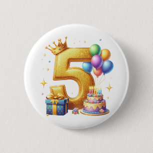 Golden 5th Birthday 6 Cm Round Badge
