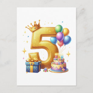 Golden 5th Birthday Announcement Postcard
