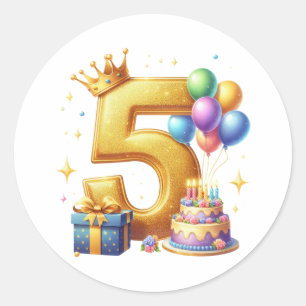Golden 5th Birthday Classic Round Sticker