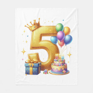 Golden 5th Birthday Fleece Blanket