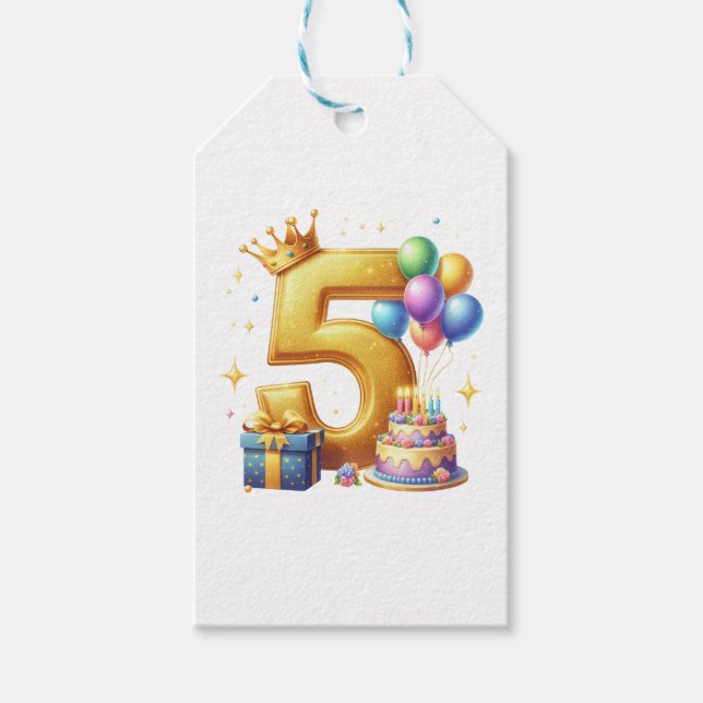 Golden 5th Birthday Gift Tags (Front)