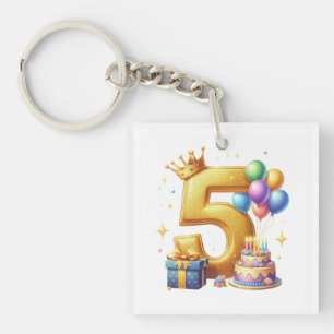 Golden 5th Birthday Key Ring