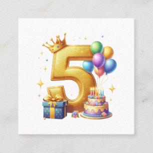 Golden 5th Birthday Square Business Card