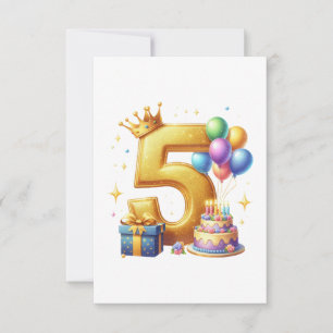 Golden 5th Birthday Thank You Card