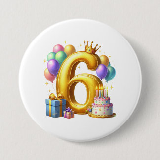 Golden 6th Birthday 7.5 Cm Round Badge