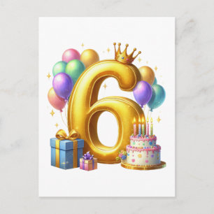 Golden 6th Birthday Announcement Postcard