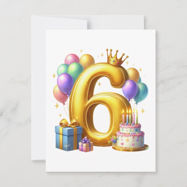 Golden 6th Birthday Card (Front)