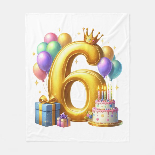 Golden 6th Birthday Fleece Blanket (Front)