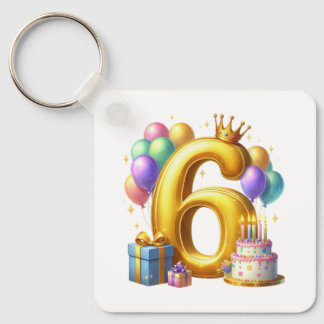 Golden 6th Birthday Key Ring