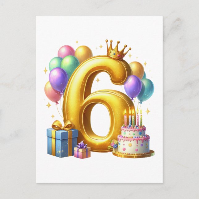 Golden 6th Birthday Postcard (Front)