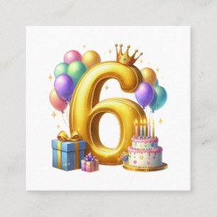 Golden 6th Birthday Square Business Card