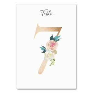 Golden 7 Floral Table Number Card