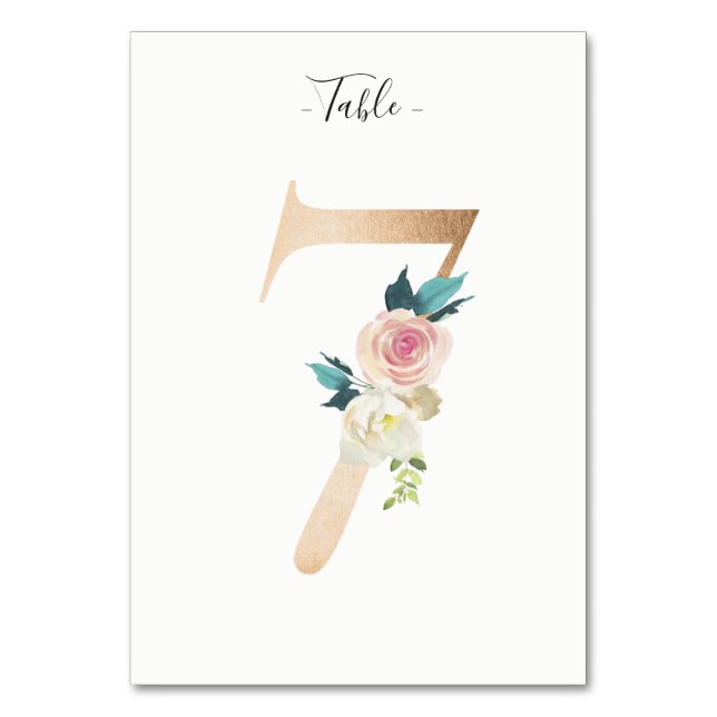 Golden 7 Floral Table Number Card (Front)