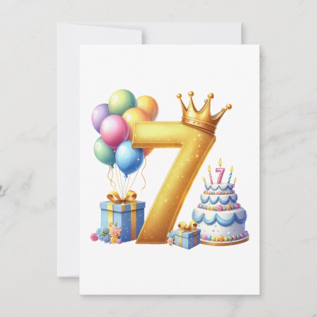 Golden 7th Birthday Card (Front)