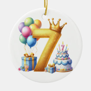 Golden 7th Birthday Ceramic Ornament