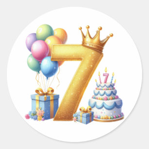 Golden 7th Birthday Classic Round Sticker