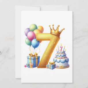 Golden 7th Birthday Invitation